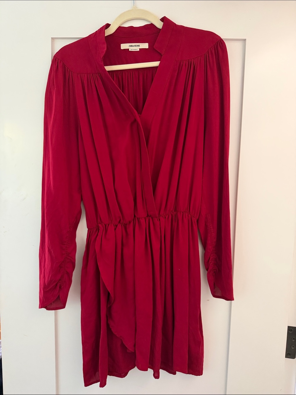 Zadig and Voltaire cranberry Red Long-Sleeve Wrap mini Dress L